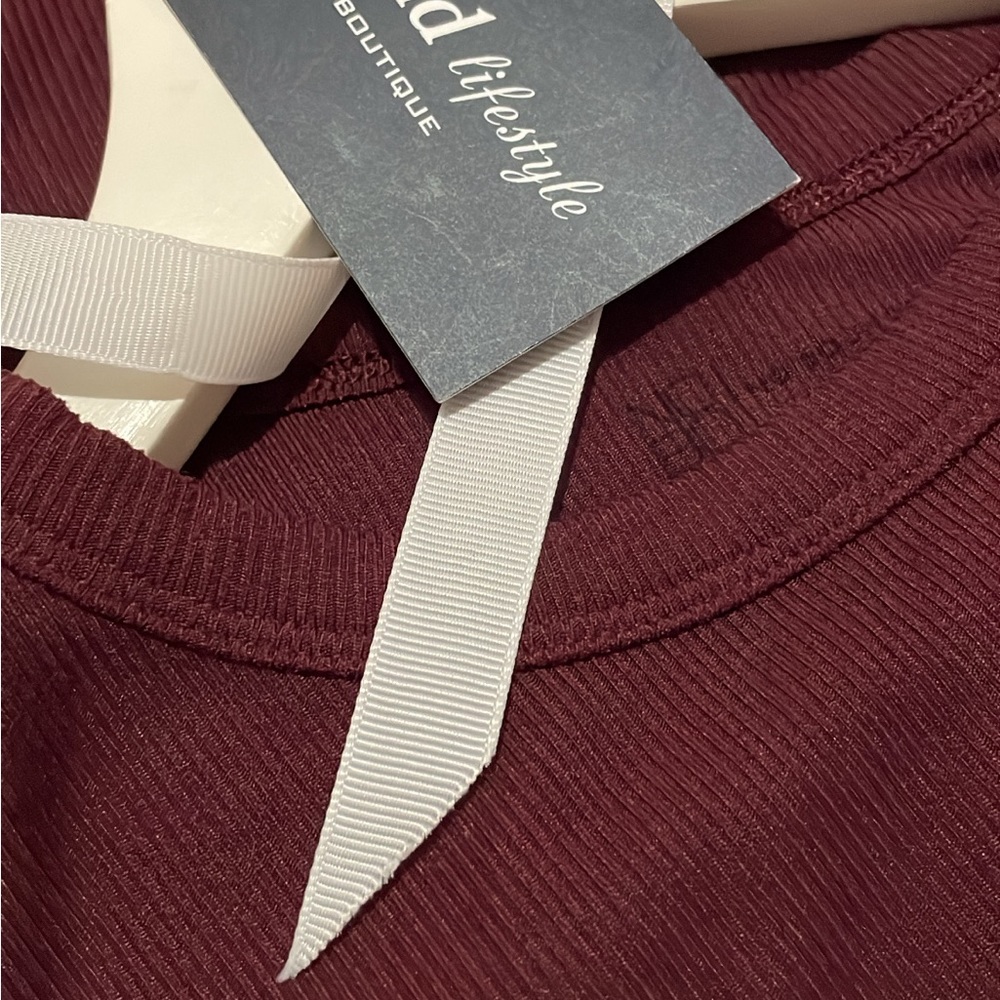 Burgundy Crew Neck Top, long sleeve.